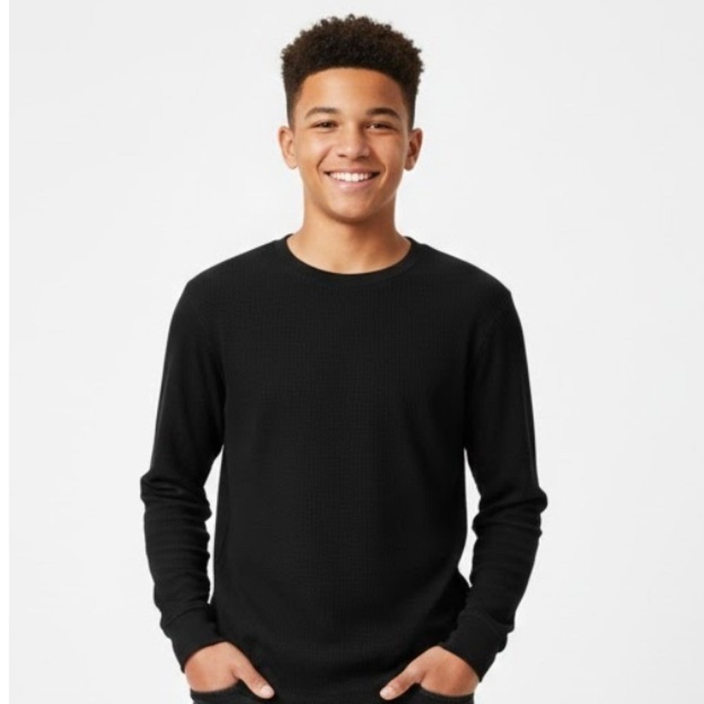 Cat & Jack Black Kids XL 16 Waffle Knit Long Sleeve Thermal Shirt Base Layer
